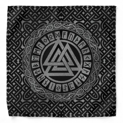 Silver Metallic Valknut Symbol on Celtic Pattern Bandana