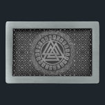 Silver Metallic Valknut Symbol on Celtic Pattern Belt Buckle<br><div class="desc">Silver Metallic Valknut Symbol on Celtic Pattern</div>