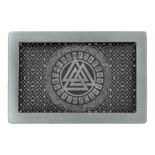 Silver Metallic Valknut Symbol on Celtic Pattern Belt Buckle