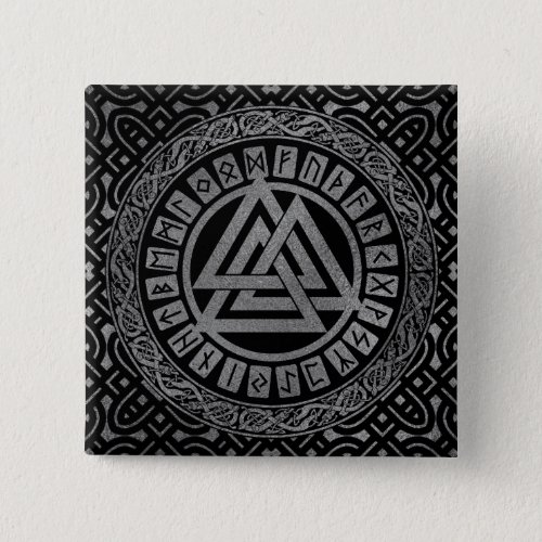 Silver Metallic Valknut Symbol on Celtic Pattern Button