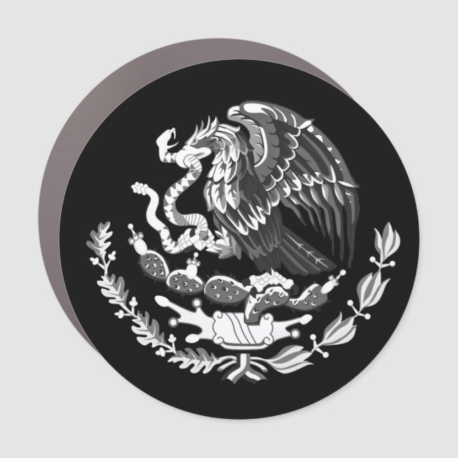 Silver Mexican coat of arms car magnet (Front)