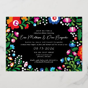Silver Mexican Embroidery Wedding Rehearsal Dinner Foil Invitation