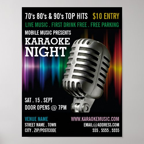 Silver Microphone Karaoke Event Advertising Poster