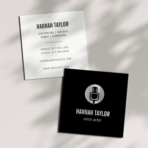 Silver Microphone Voice Actor Square Business Card