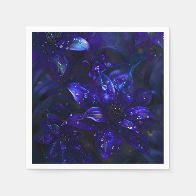 Silver Midnight Blooms Napkins (Front)