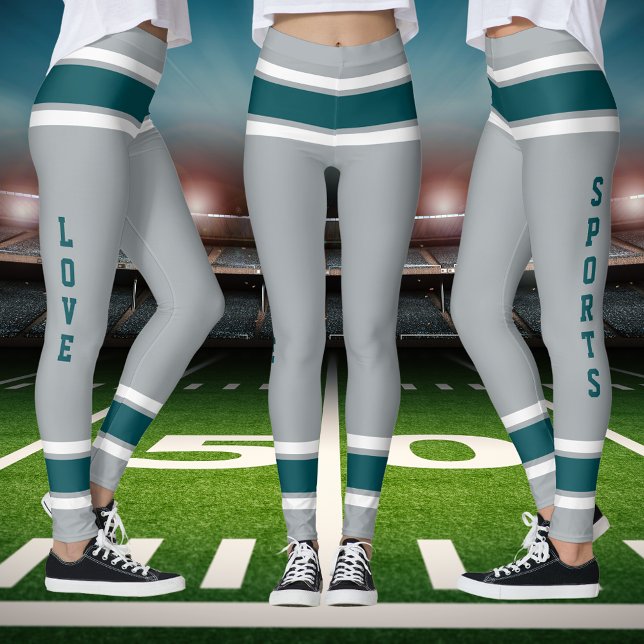 Silver Midnight Green Team Jersey Love Sports Leggings (Silver Midnight Green Team Jersey Love Sports Leggings)