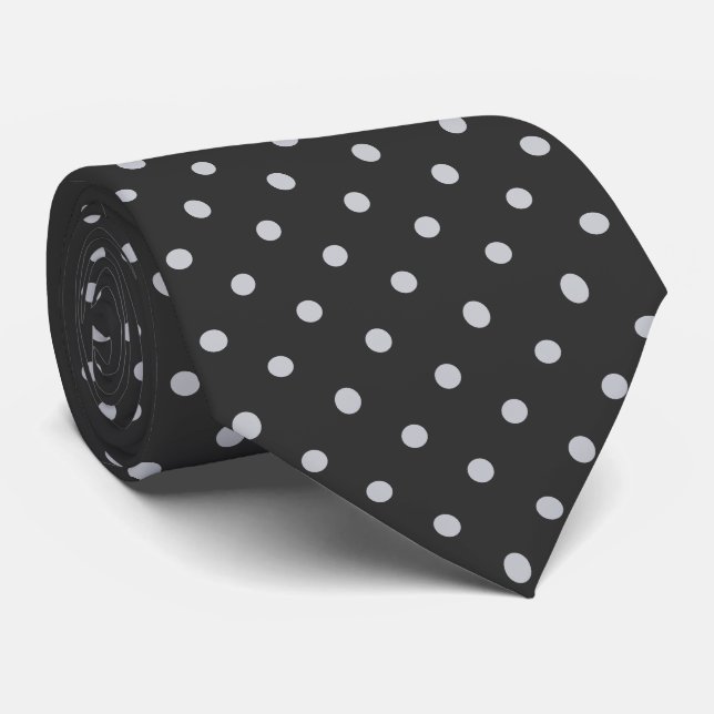 Silver Mini Polka Dot Pattern on Charcoal Gray Neck Tie (Rolled)