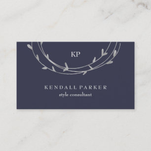 Silver Minimal Modern Circles on Midnight Blue Business Card