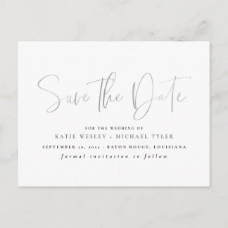 Silver Minimal Typography Save the Date Announcement Postcard