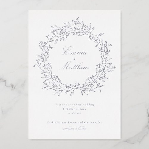 Silver Minimalist Boho Floral Garden Foil Invitation