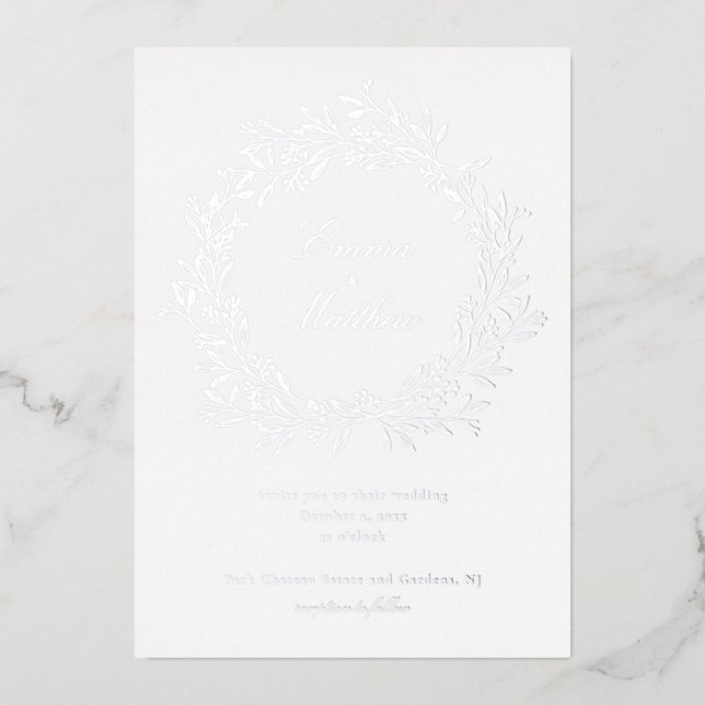 Silver Minimalist Boho Floral Garden Foil Invitation (Front)