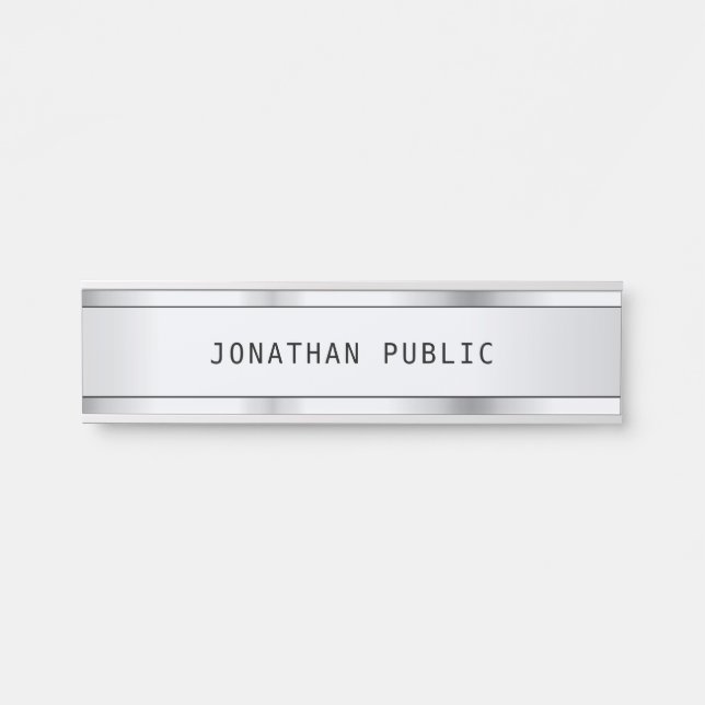 Silver Minimalist Design Elegant Modern Template Door Sign (Front)