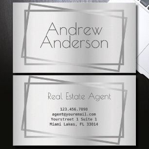 Silver Minimalist Frame Light Gray Color Gradient Business Card