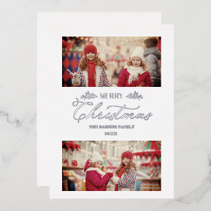 Silver Minimalist Merry Christmas Botanical Foil Holiday Card