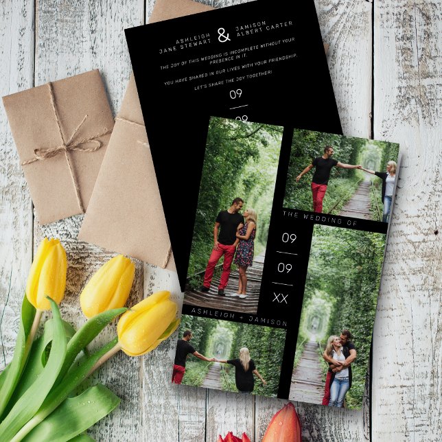 Silver Minimalist Modern 4 Photos Collage Wedding Foil Invitation (Creator Uploaded)