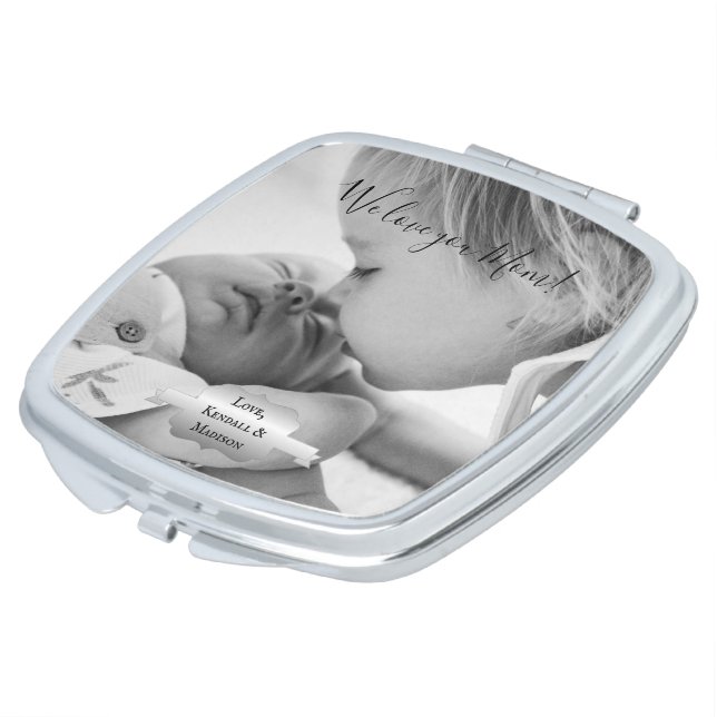 Silver Minimalist Photo Mother's Day Compact Mirror (Turned)