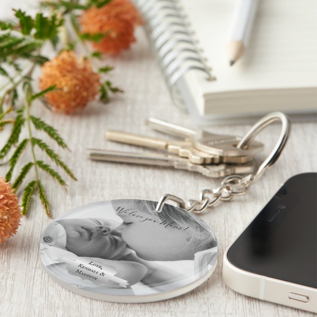 Silver Minimalist Photo Mother's Day Keychain (Front Right)