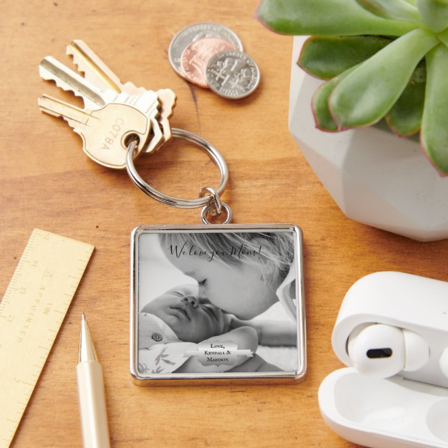 Silver Minimalist Photo Mother's Day Keychain (Desk)