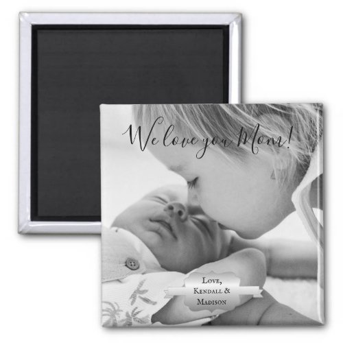 Silver Minimalist Photo Mothers Day Magnet