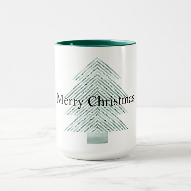 Silver Mint Christmas Tree Glitter Stripes Mug (Center)