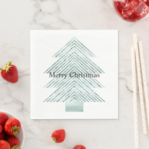 Silver Mint Christmas Tree Glitter Stripes Napkins