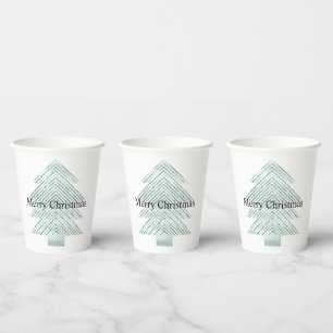Silver Mint Christmas Tree Glitter Stripes Paper Cups