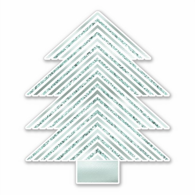 Silver Mint Christmas Tree Glitter Stripes Sticker (Front)