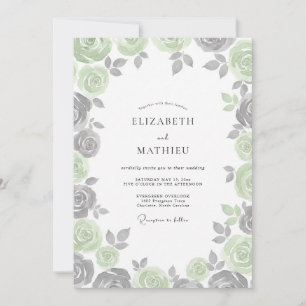 Silver Mint Foliage Sage Wedding Invitation