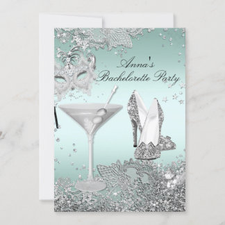 Silver Mint Mask & Jewel Lace Bachelorette Party Invitation
