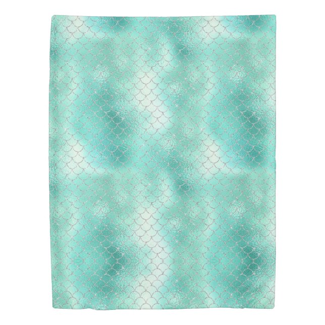 Silver Mint Mermaid Duvet Cover (Front)
