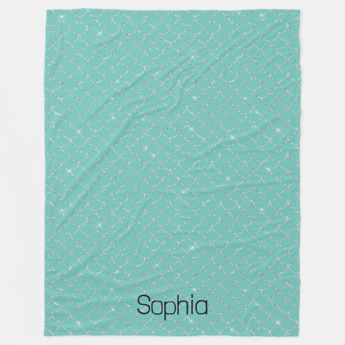 Silver Mint Mermaid Name Fleece Blanket