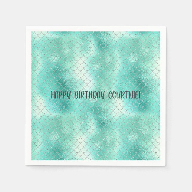 Silver Mint Mermaid Napkins (Front)