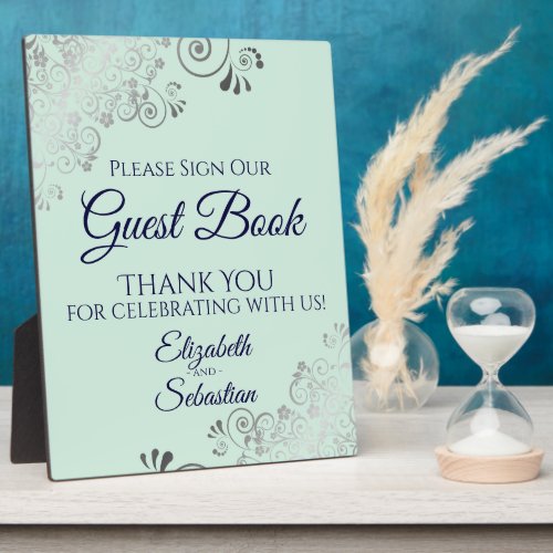Silver Mint  Navy Sign Our Guest Book Wedding Plaque