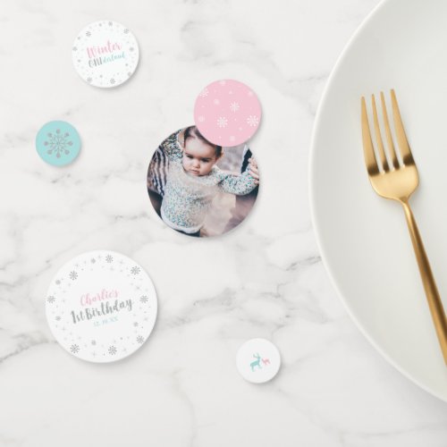 Silver Mint  Pink Winter Wonderland 1st Birthday Confetti