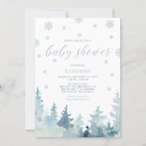 Silver & Mint Snowflake Winter Forest Baby Shower Invitation