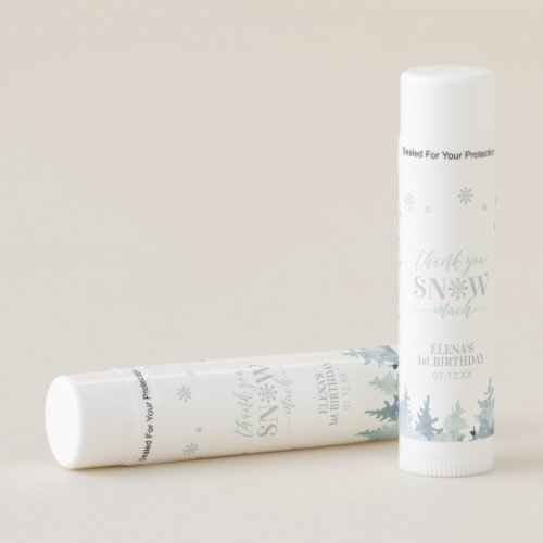 Silver  Mint Winter Wonderland 1st Birthday Favor Lip Balm