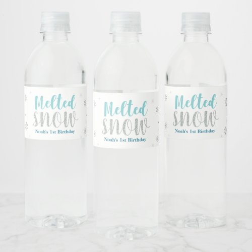 Silver  Mint Winter Wonderland Birthday Party Water Bottle Label