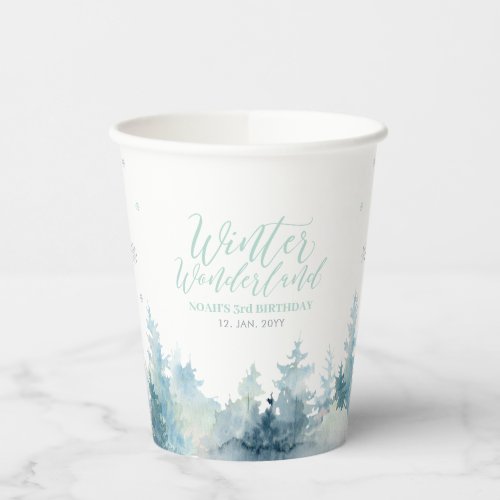 Silver  Mint Winter wonderland Boy Birthday Party Paper Cups