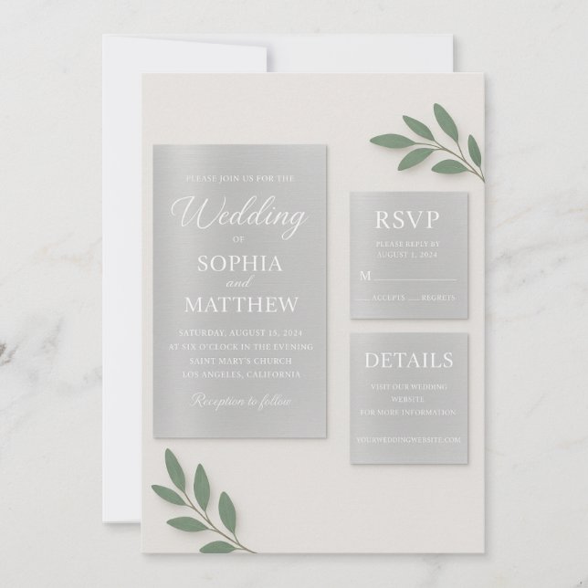 Silver Mirror Acrylic Wedding Invitation Set with  (Front)
