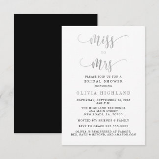 Silver Miss to Mrs Bridal Shower Invitations