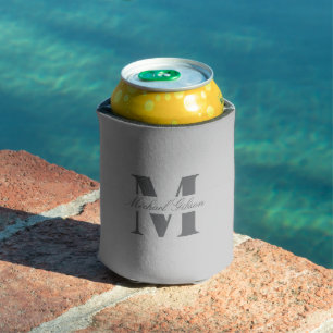 Silver Mist Custom Monogram Wedding Groomsmen Can Cooler