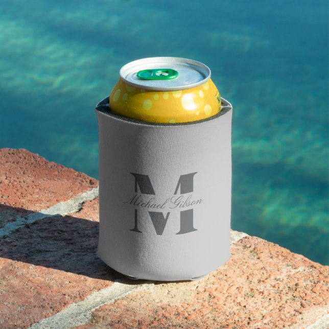 Silver Mist | Custom Monogram Wedding Groomsmen  Can Cooler (In Situ Pool)