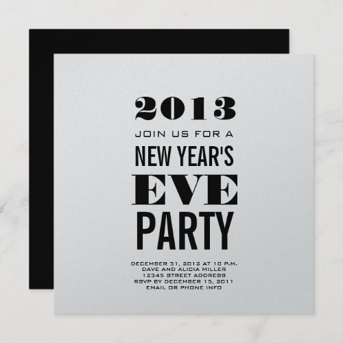 Silver Modern 2013 New Years Eve Party Invite