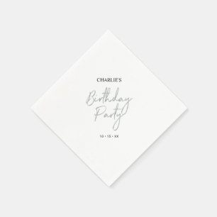 Silver Modern Brush Script Adult Birthday Party Napkins