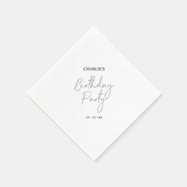 Silver Modern Brush Script Adult Birthday Party Napkins (Corner)