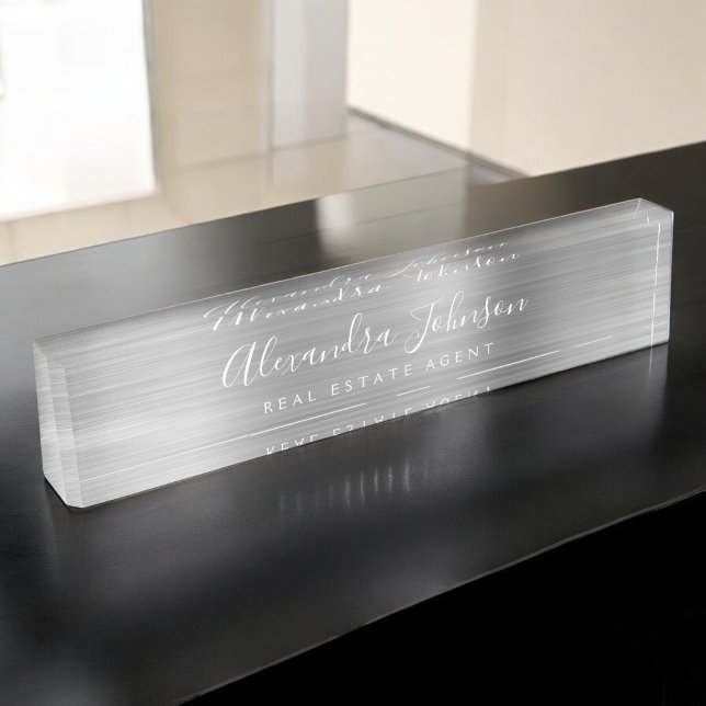 Silver Modern Business Elegant Professional Desk Name Plate (Creator Uploaded)