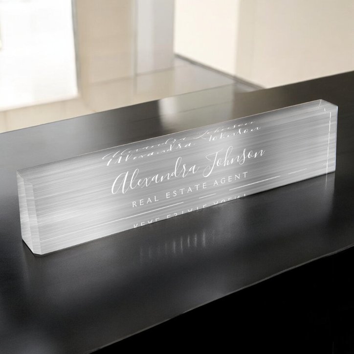 Silver Modern Business Elegant Professional Desk Name Plate