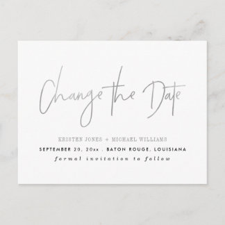 Silver Modern Change the Date Announcement Postcard