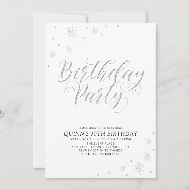 Silver Modern Chic Adult Birthday Party Invitation (Front)