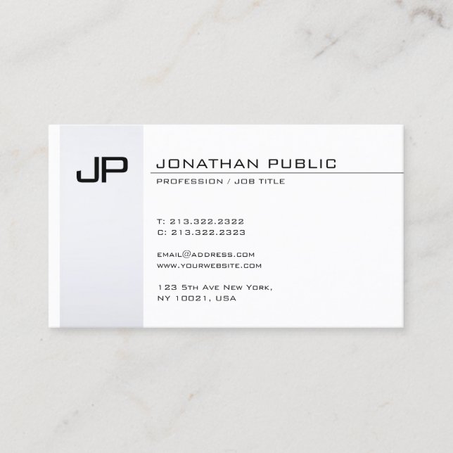 Silver Modern Clean Elegant Monogram Minimalist Business Card (Front)